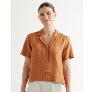 Quince 100% European Linen Short Sleeve Shirt Size XS terracotta